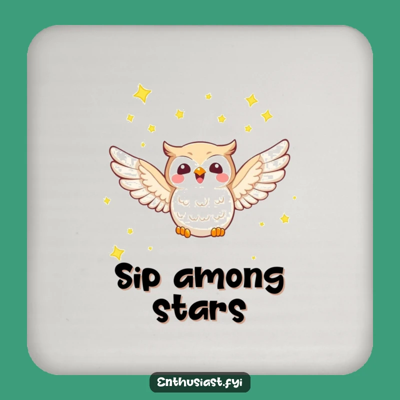 Funny Owl Stars Coaster: Character's Celestial Protection, Humorous Decor for Dreamers
