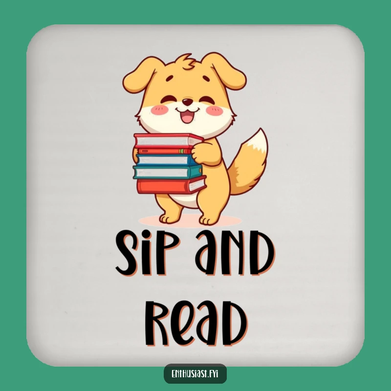 Funny Bookworm Dog Coaster: Happy Reader Decor
