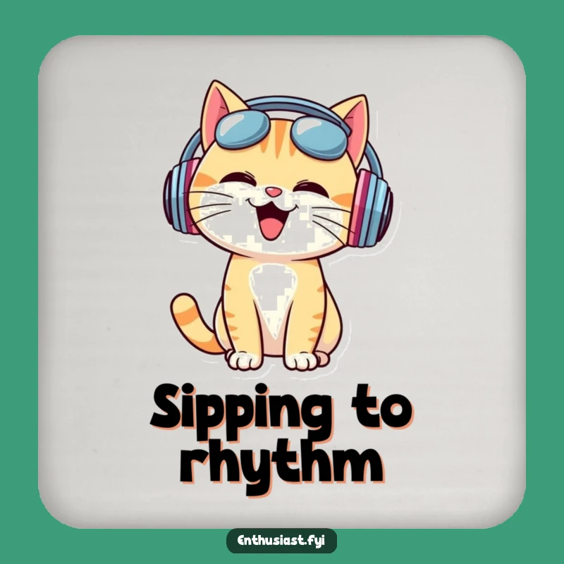 Funny Cat DJ Coaster - Protect Surfaces with Musical Style!