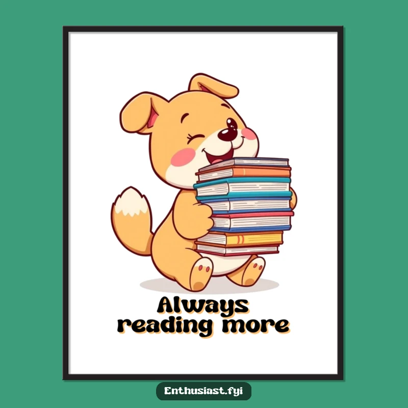 Funny Dog Reading Poster: Joyful Bookworm Art, Adorable & Hilarious Funny Gift for Book Lovers
