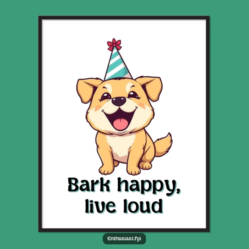 Funny Excited Dog Party Art Poster: Decorate with Festive Cheer - Perfect Gift!
