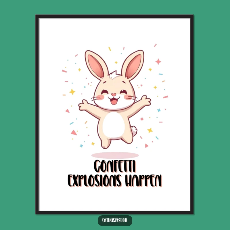 Funny Rabbit Jumping Poster: Playful Joyful Confetti Wall Art Gift