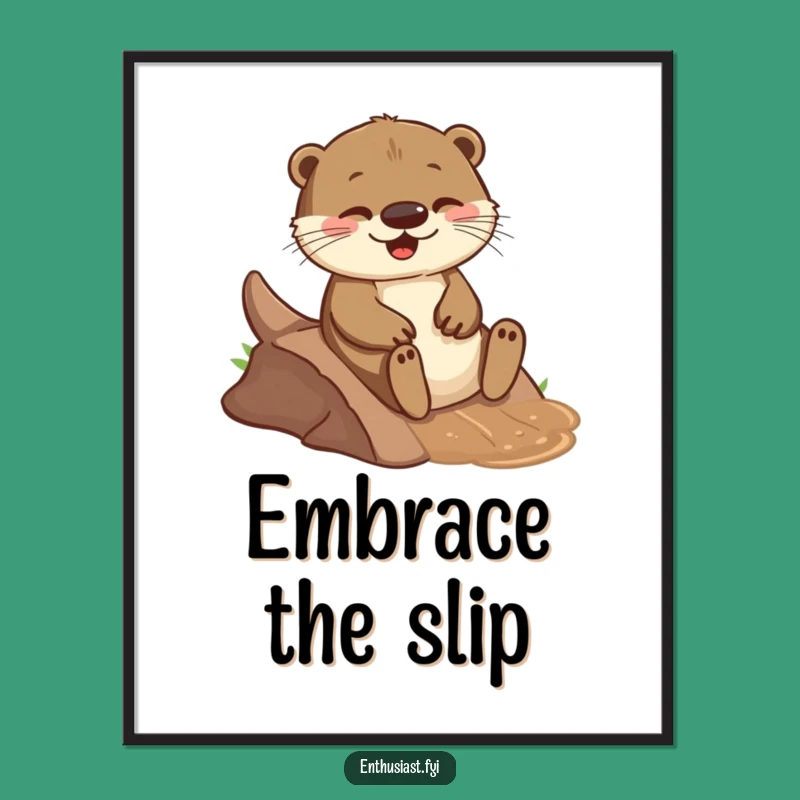 Funny Otter Slide Poster: Joyful Play Art Print, Whimsical Wall Decor Gift