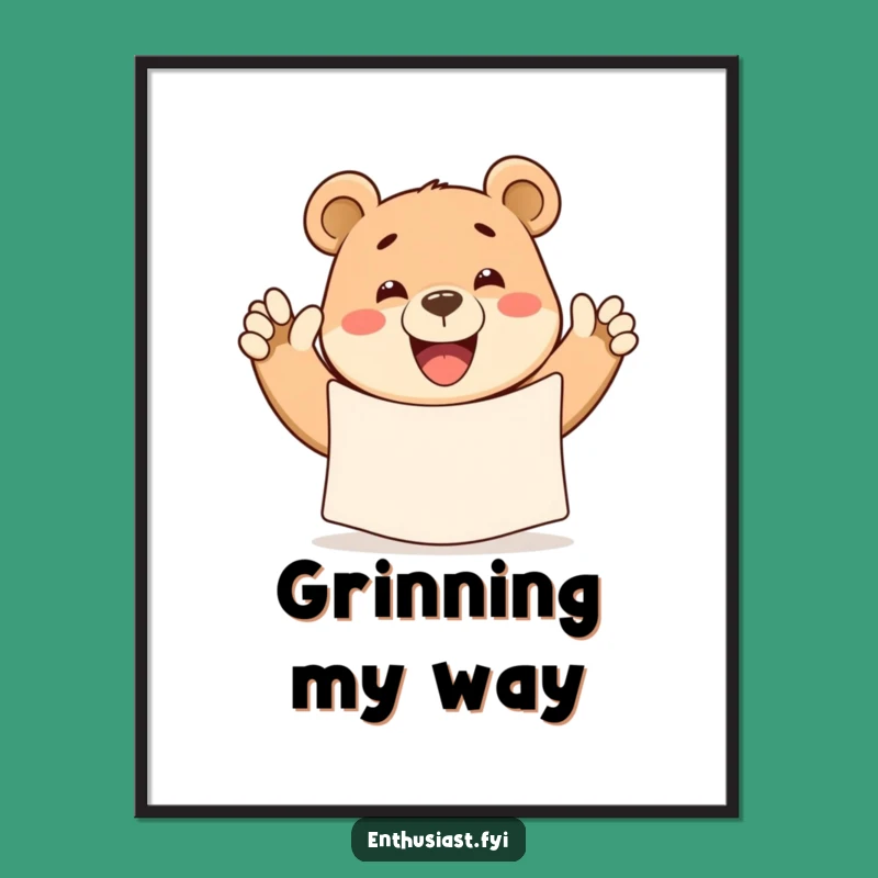Funny Bear Waving Banner Poster - Joyful Wall Art for Bear Lovers