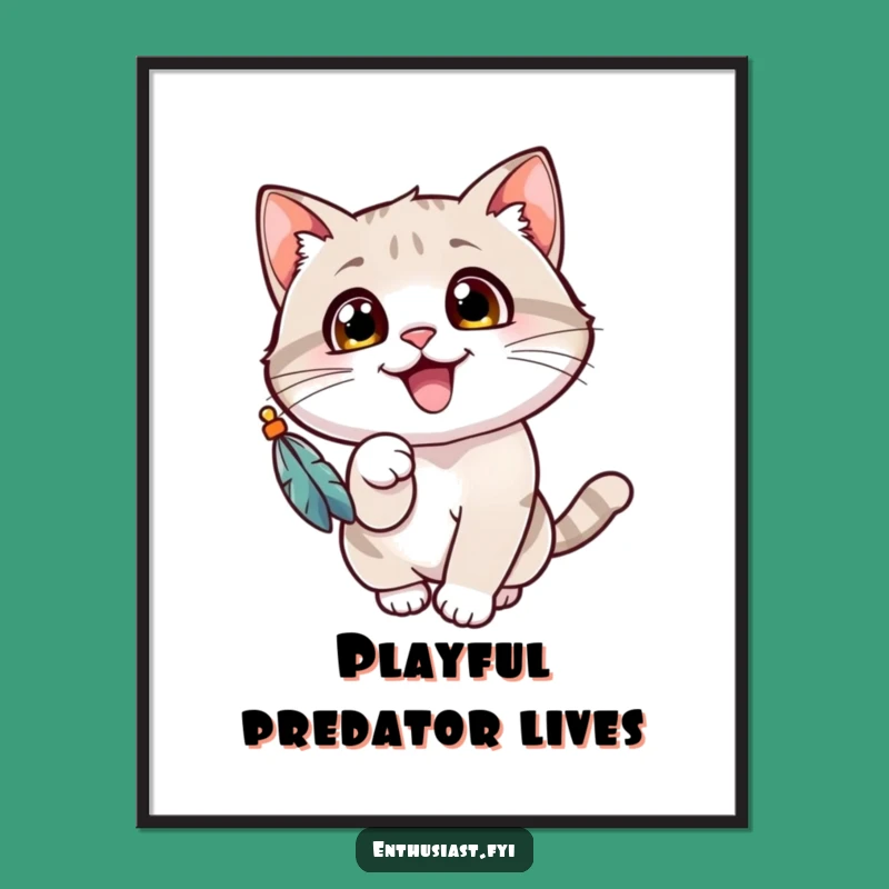 Funny Cat Poster: Playful Kitty Batting Toy Art, Unique Funny Gift