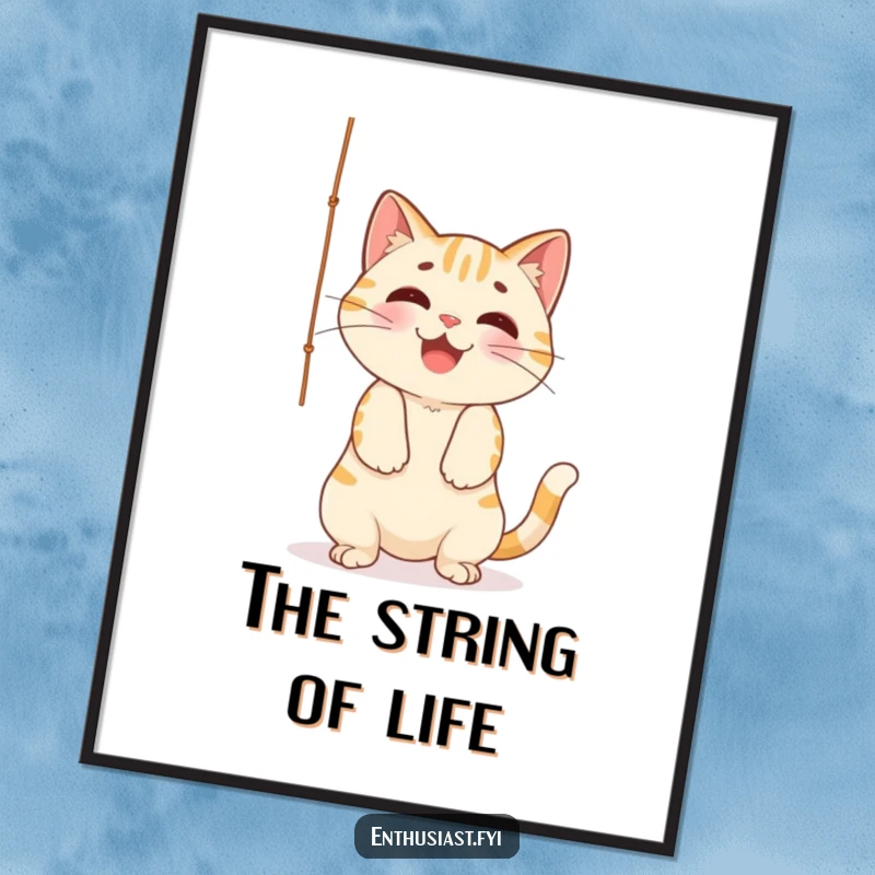 Funny Poster: Cheerful cat playfully batting at a dangling string, adding a whimsical and humorous touch to any room decor.