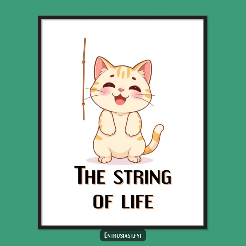 Funny Cat Poster: Playful String Batting Art, Perfect Funny Gift for Walls