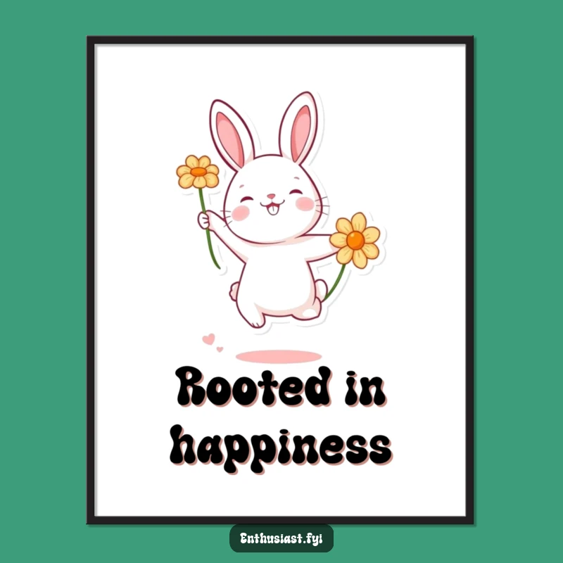 Funny Rabbit Jumping Flower Joy Poster - Whimsical Wall Art Gift!