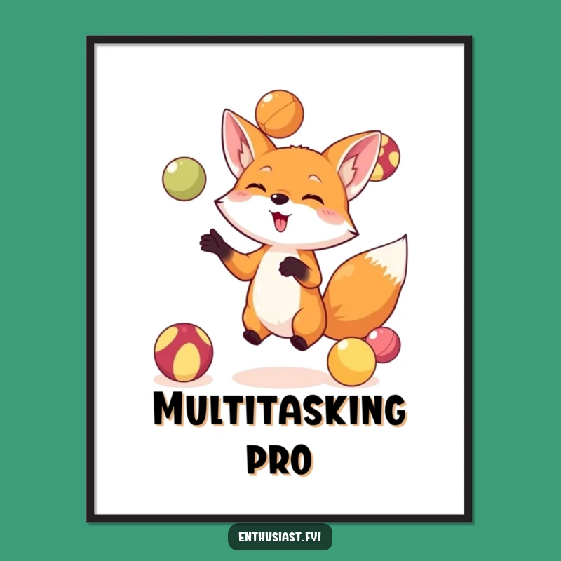 Funny Fox Juggling Poster: Vibrant Wall Art for a Playful and Cheerful Home