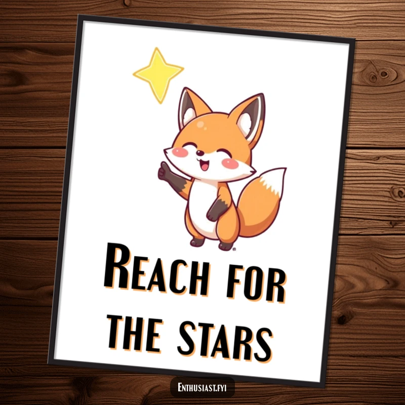 Funny Fox Poster: An enthusiastic fox gestures towards a radiant star, bringing celestial wonder and joy to any wall, a great funny gift.