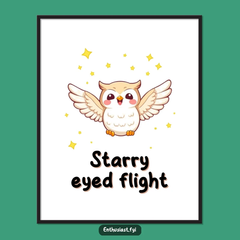 Funny Owl Stars Poster: Character's Celestial Art, Whimsical Wall Decor for Dreamers