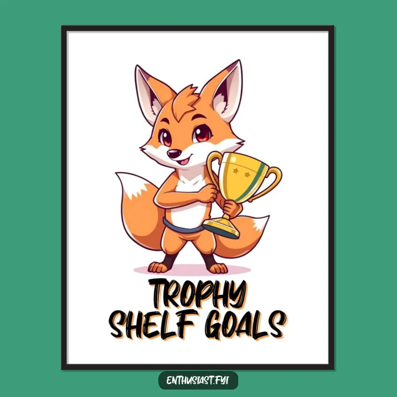 Funny Fox Victory Pose Poster: Add Hilarious Trophy-Winning Charm to Your Walls