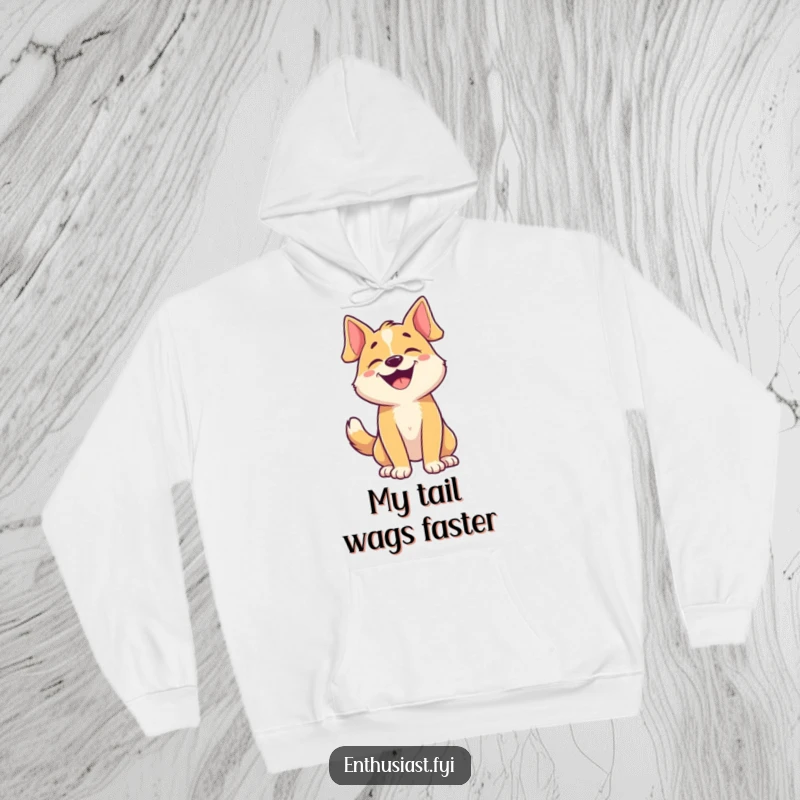 Funny dog hoodie featuring a happy character barking and wagging its tail, offering ultimate comfort and humor.
