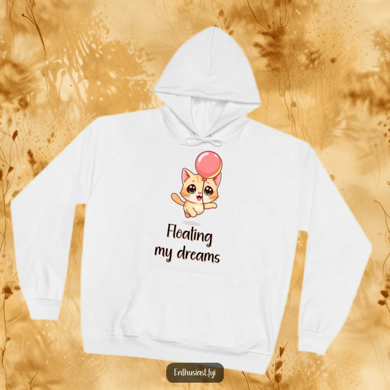 Funny hoodie with a curious cat character chasing a brightly colored balloon, offering warmth and playful charm.