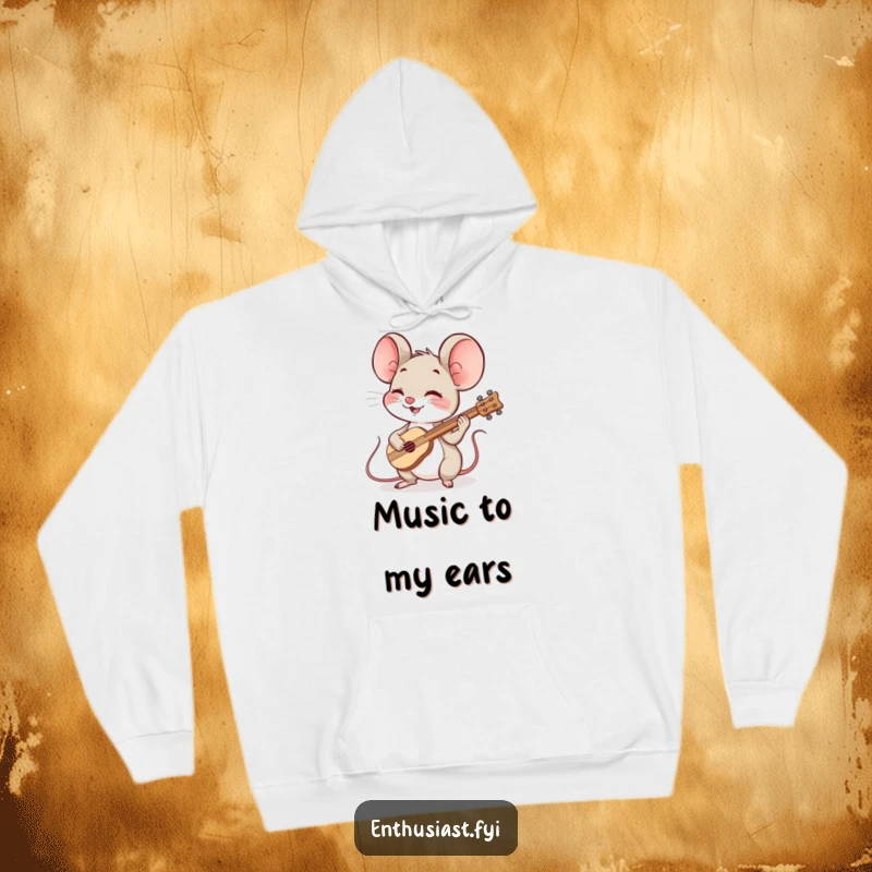 Funny mouse maestro hoodie features a spirited mouse playing a tiny instrument, offering cozy comfort and musical charm.