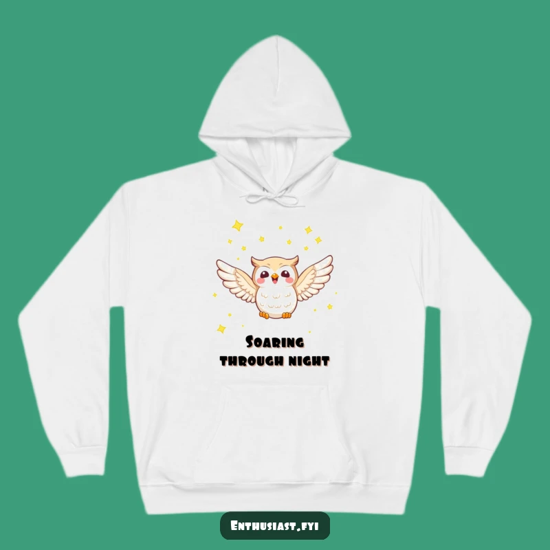 Funny Owl Stars Hoodie: Cozy Character's Night Flight, Warm Apparel for Dreamers