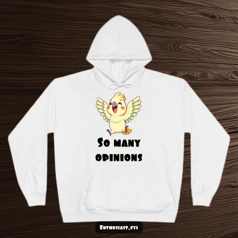 Funny Parrot Hoodie: A delighted parrot enthusiastically squawks with wings spread wide, offering cozy comfort and tropical vibes, a great funny gift.