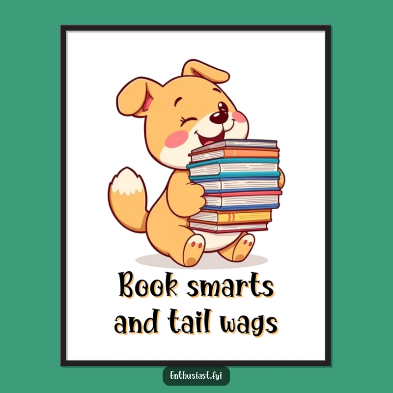 Free Printable Dog Wall Art: Funny Book Lover Pup, Whimsical Decor Downloadable Art