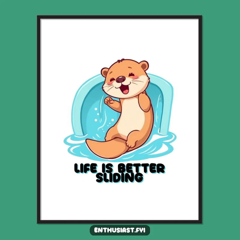Free Printable Otter Art: Funny Water Slide Downloadable Wall Decor