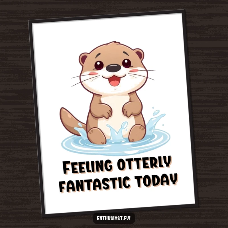 Funny Free Printable Otter Wall Art: A happy otter splashing with abandon in a tiny, glittering puddle, exuding pure joy and playfulness.