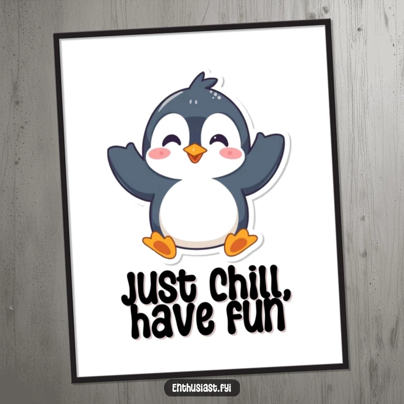 Funny Free Printable Wall Art: A playful penguin enthusiastically waving both its flippers with a cheerful expression.