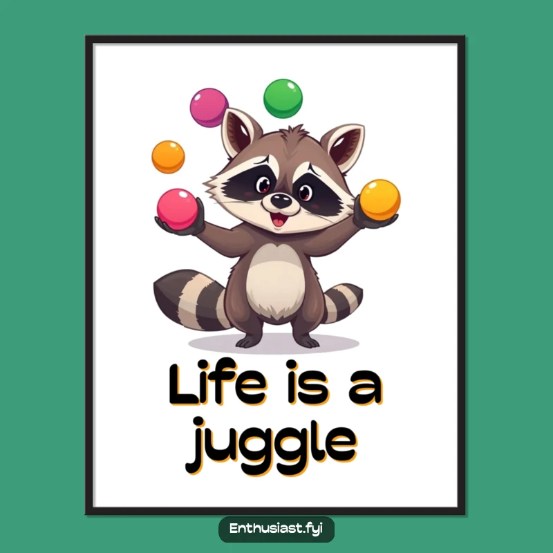 Free Printable Raccoon Wall Art: Juggler Funny Downloadable Decor