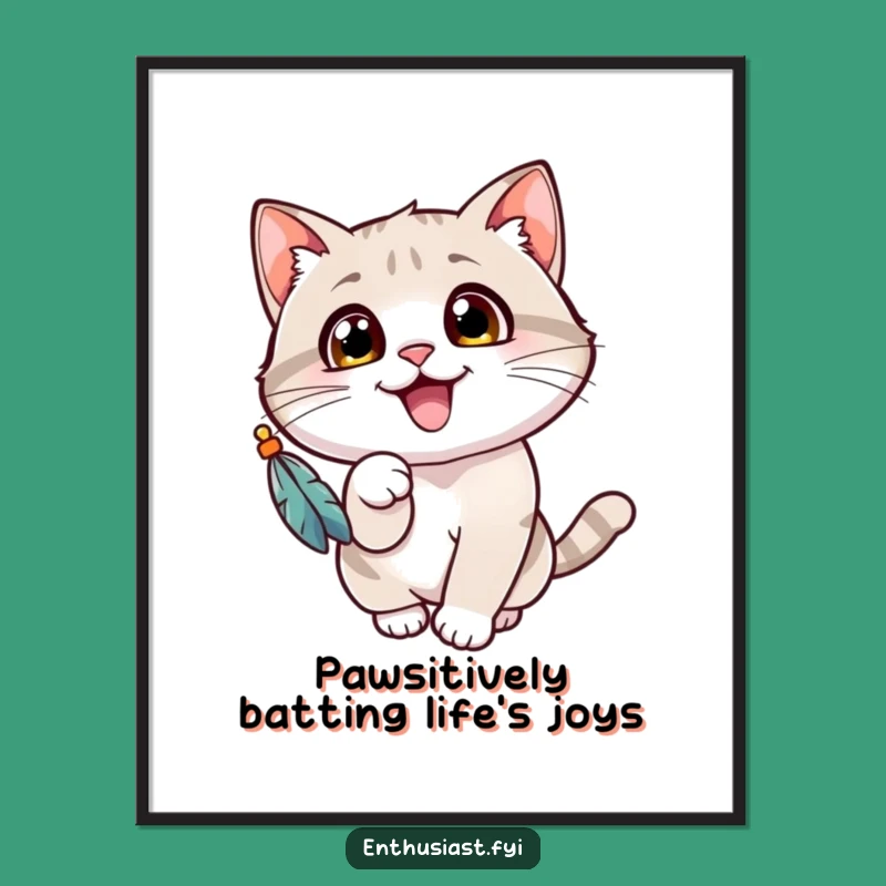 Free Printable Wall Art: Cheerful Cat, Feather Toy, Hilarious DIY Home Decor Downloadable
