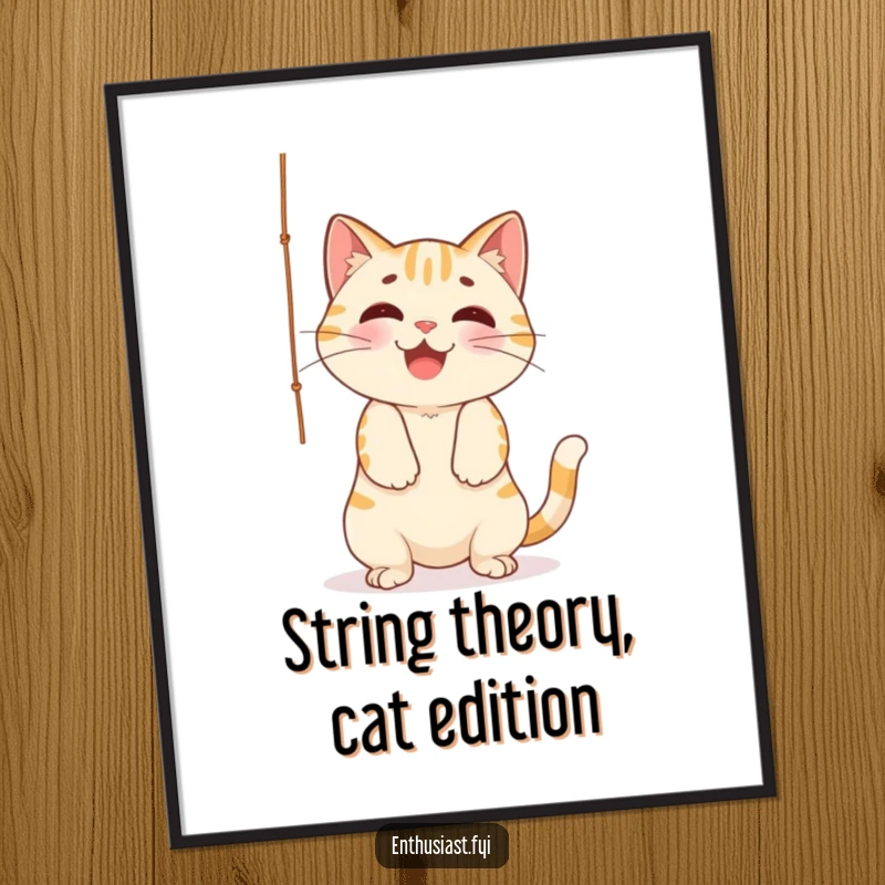 Funny Free Printable Wall Art: A cheerful cat in mid-play, batting energetically at a dangling string, full of joy.
