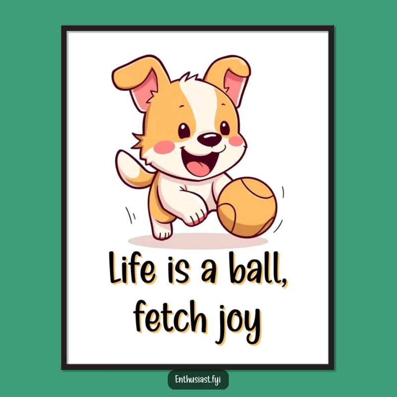 Free Printable Wall Art: Happy Dog Chasing Ball, Hilarious DIY Home Decor Downloadable