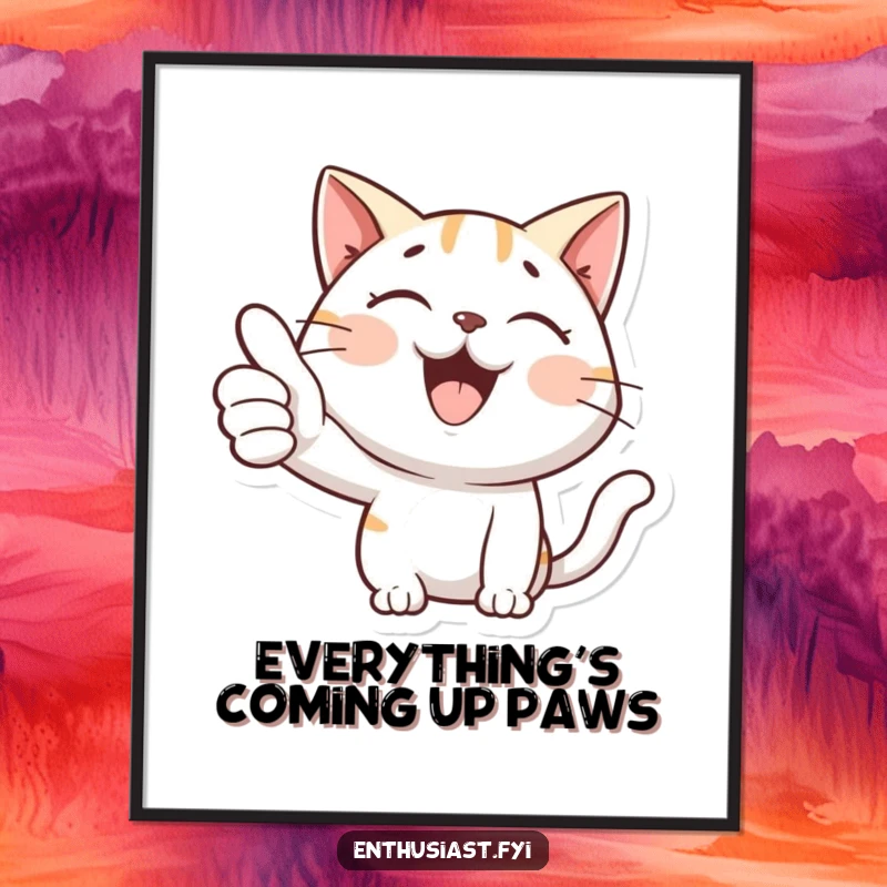 Funny Free Printable Wall Art: A cheerful cat giving a large, enthusiastic thumbs-up gesture.