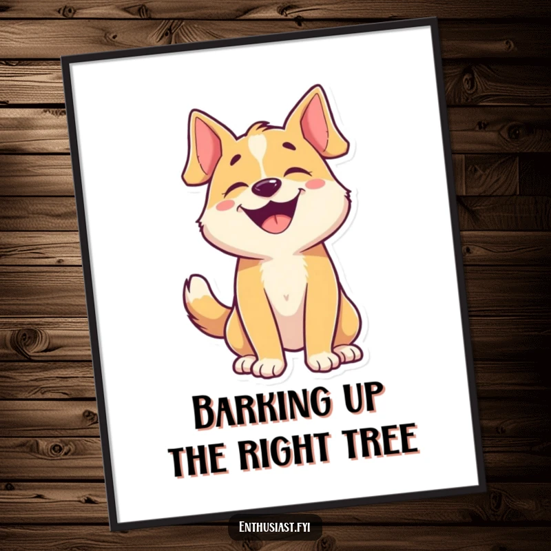 Funny Free Printable Wall Art: A joyful dog character barking happily with its tail wagging, bringing cheer to the room.