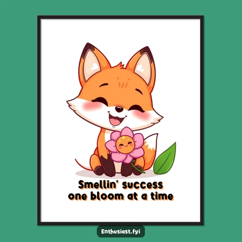 Funny Free Printable Wall Art: Joyful Fox Sniffing Flower - Whimsical Downloadable Decor