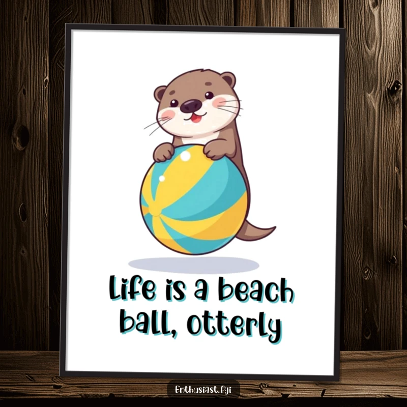 Funny Free Printable Wall Art: A comical otter expertly balances on a large, colorful beach ball, inviting smiles.