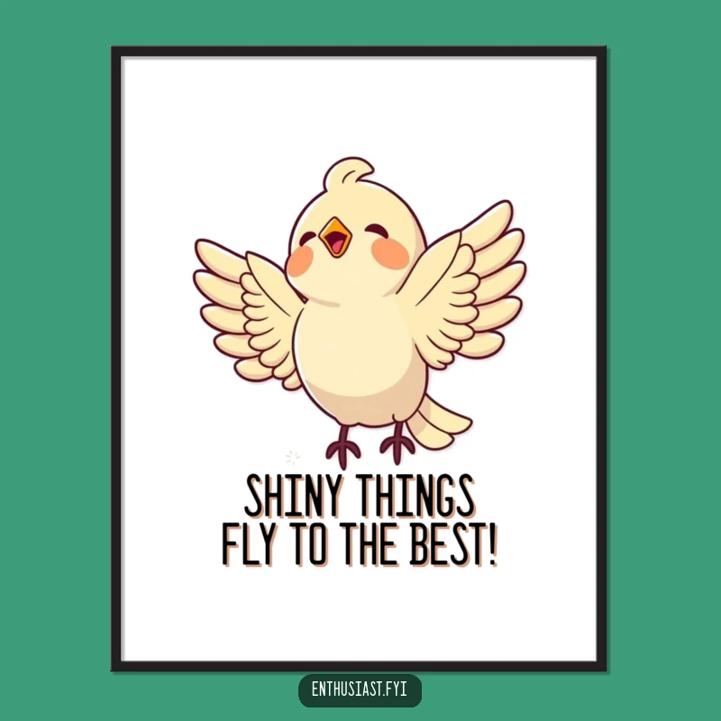 Free Printable Wall Art: Bird's Shiny Pursuit, Funny Downloadable Home Decor