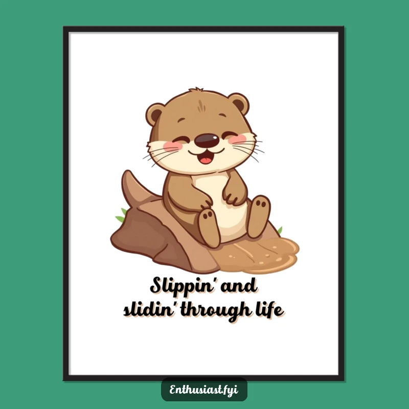 Funny Free Printable Wall Art: Playful Otter Sliding - Whimsical Downloadable Decor