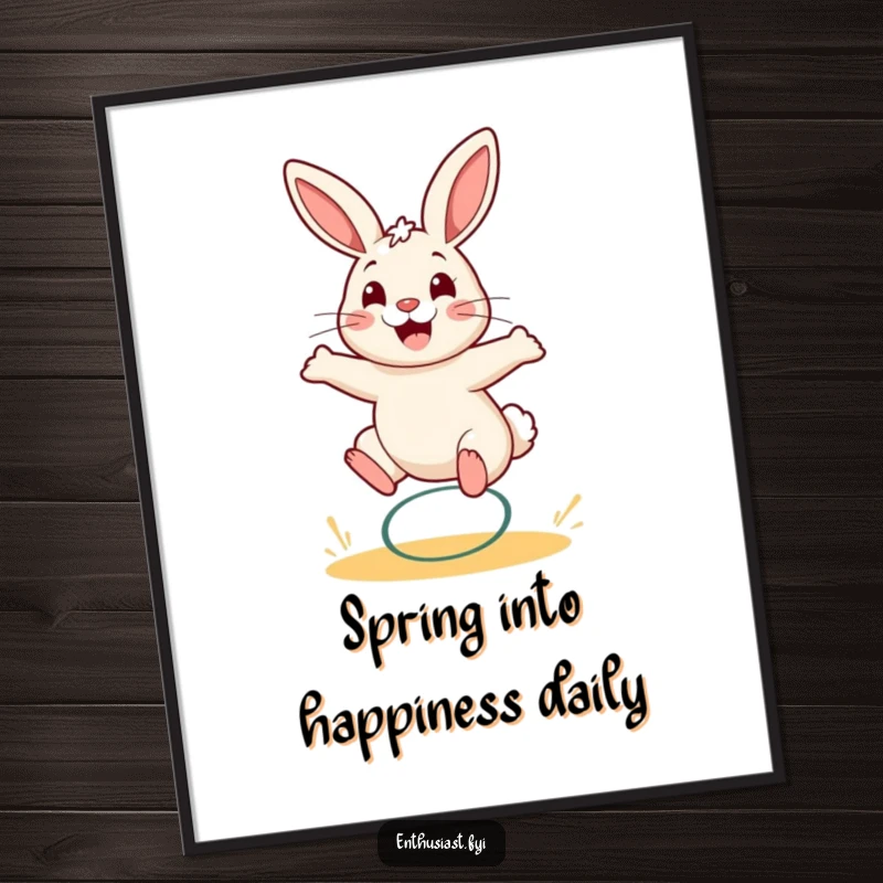 Funny Free Printable Wall Art: Cheerful rabbit comically bouncing high on a spring, bringing joy and humor to your decor.