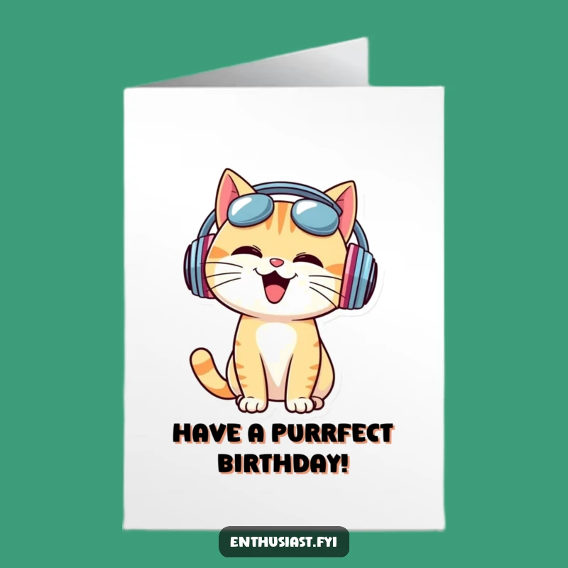Free Printable Birthday Card: Cat DJ, Funny Music Downloadable Gift