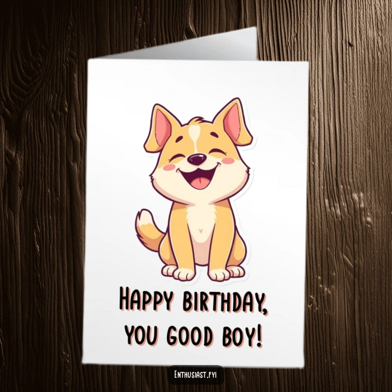 Funny Free Printable Birthday Card: A joyful dog character barking happily with its tail wagging for a birthday.