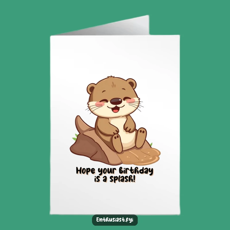Free Printable Birthday Card: Playful Otter Sliding - Fun Otter Downloadable Gift