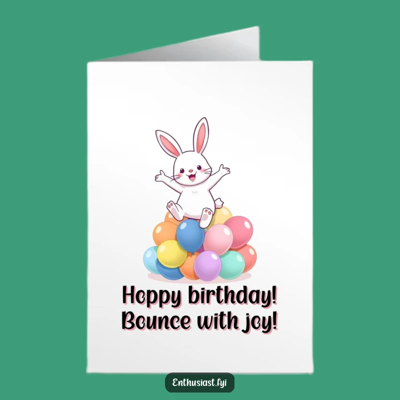 Free Printable Rabbit Birthday Card: Balloon Leap Fun, Funny Downloadable Gift