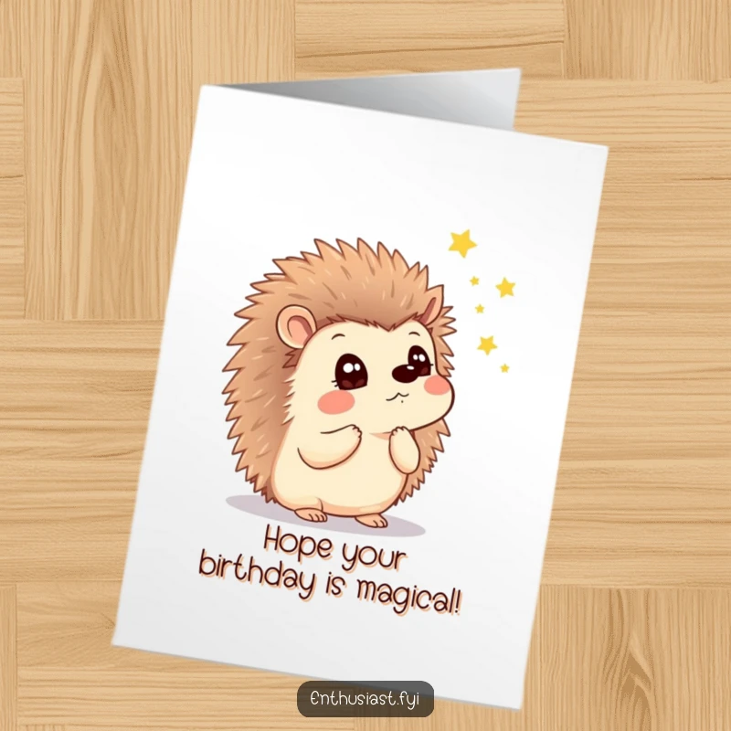 Funny Free Printable Birthday Card features a thoughtful hedgehog gazing in wonder at a sky filled with twinkling fireflies.