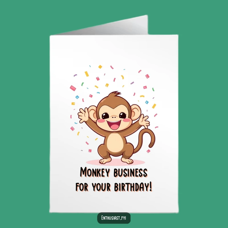 Free Printable Birthday Card: Monkey Tossing Confetti for a Festive Celebration