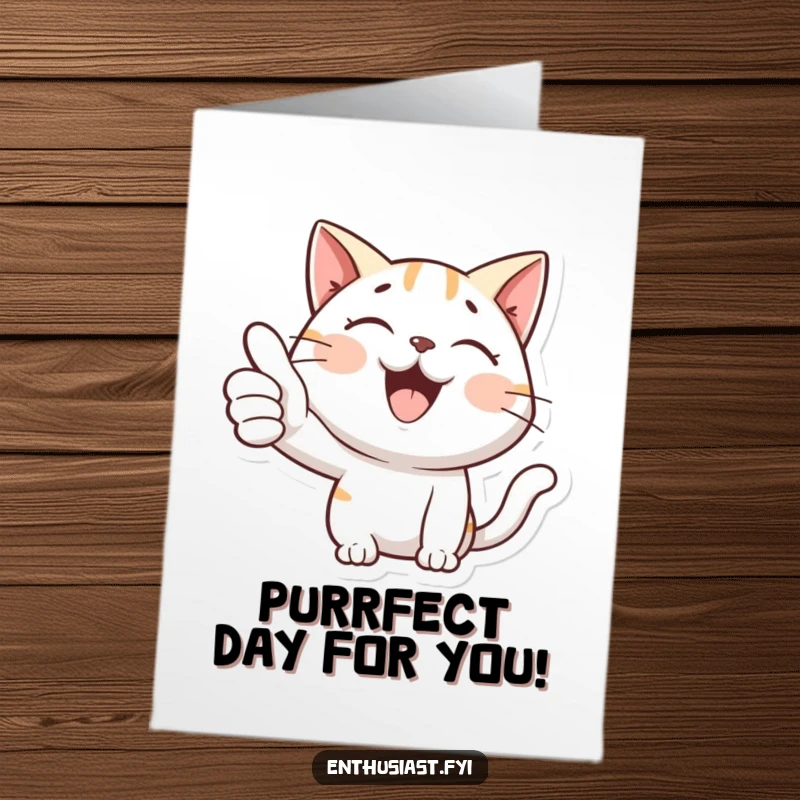 Funny Free Printable Birthday Card: A smiling cat giving a huge, enthusiastic thumbs-up sign.