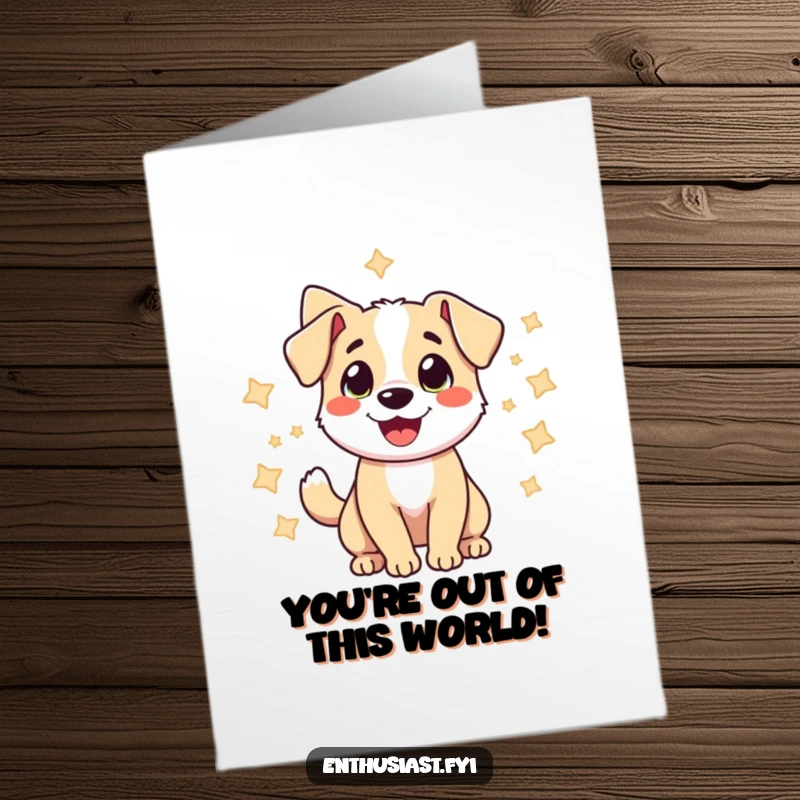 Funny Free Printable Birthday Card: A happy dog wagging its tail amidst a shower of celebratory stars.