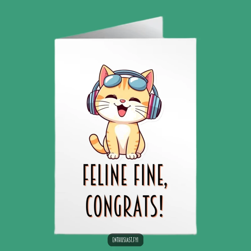 Free Printable Congrats Card: Cat DJ Vibes, Humorous Downloadable Gift
