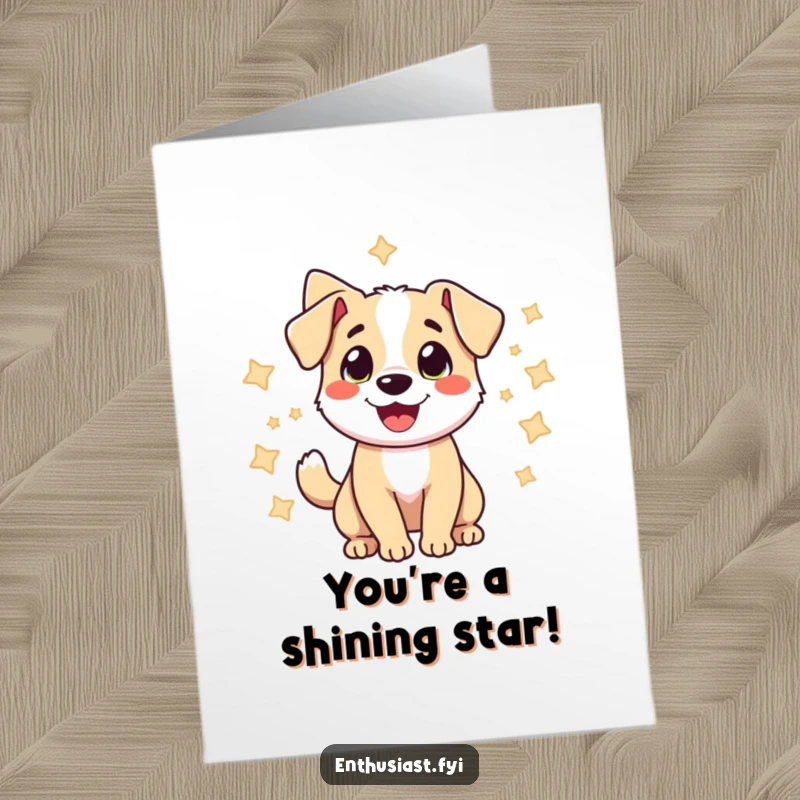 Funny Free Printable Congratulations Card: A joyful dog wagging its tail amidst a galaxy of stars.