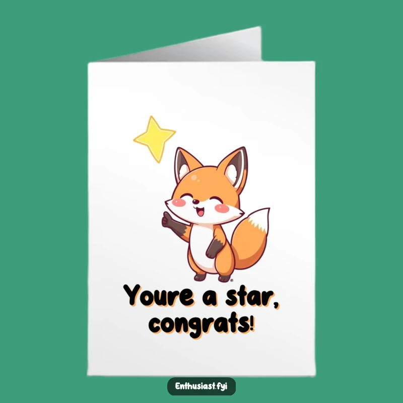 Free Printable Fox Congrats Card: Cheerful Star Achievement Downloadable Gift