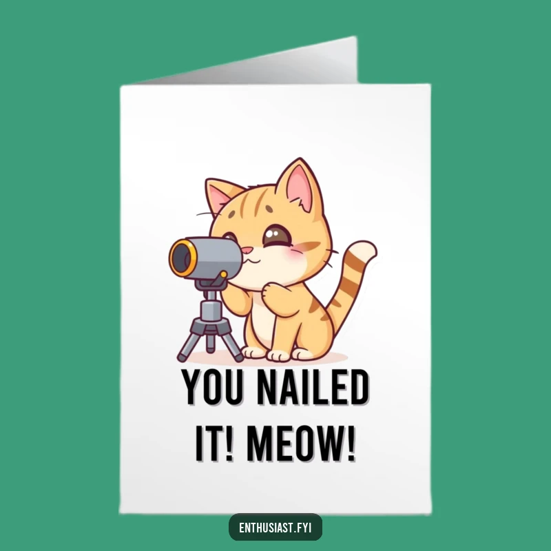 Free Printable Congrats Card: Curious Cat Sees Your Success Through Telescope!