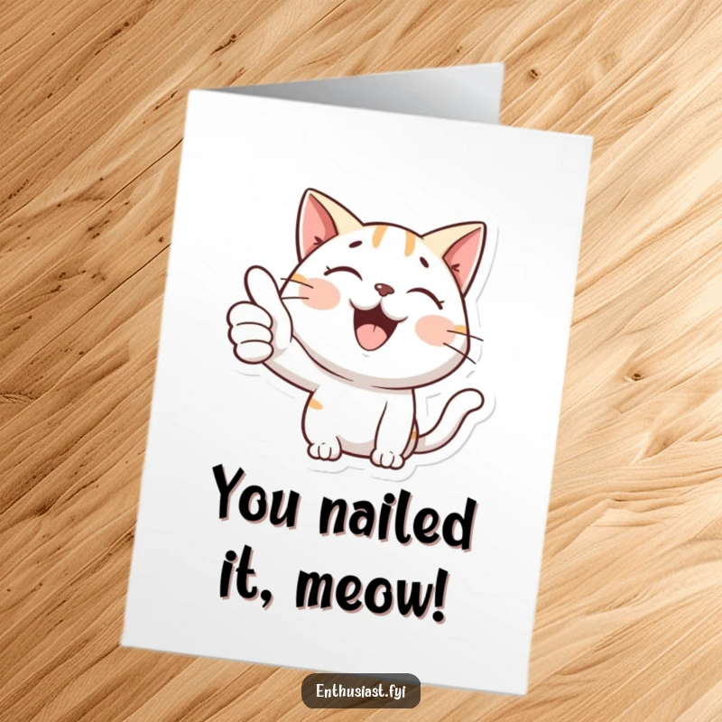 Funny Free Printable Congratulations Card: A happy cat giving a big, confident thumbs-up.