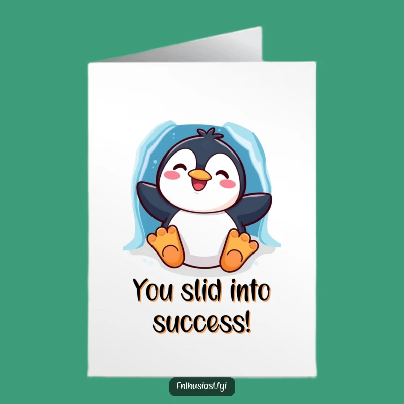 Free Printable Congrats Card: Penguin's Rainbow Slide Victory